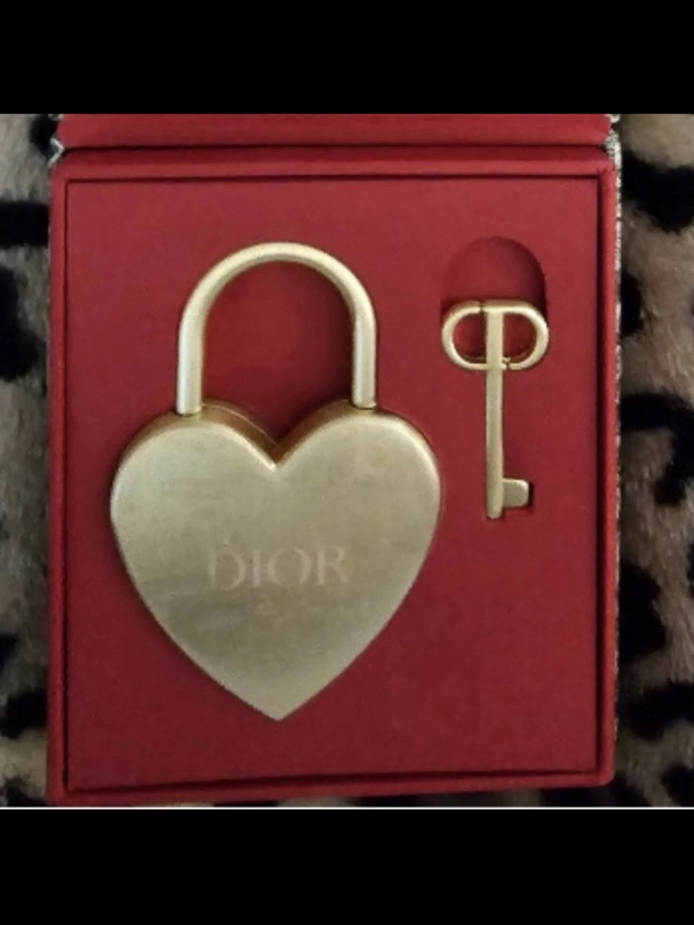 Dior Heart-Shaped Brass Padlock with Key and Original Box. GwP
